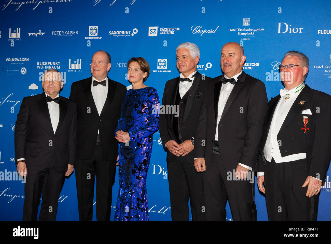 Jean Todt, Fürst Albert II. Grimaldi, Elke Büdenbender, Hans-Joachim Frey, Stanislaw Tschertschessow, Jürgen Preiss-Daimler semperopernball 2019 Stockfoto