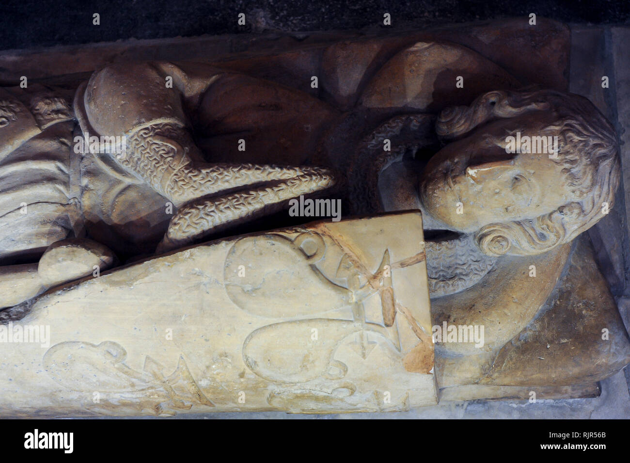 Robert de Ros, Baron von Helmsley, Bildnis im romanischen Tempel Kirche Erbaut 1185 durch Ritter Templer von Dan Brown's 2003 meistverkauften Roman Die Stockfoto