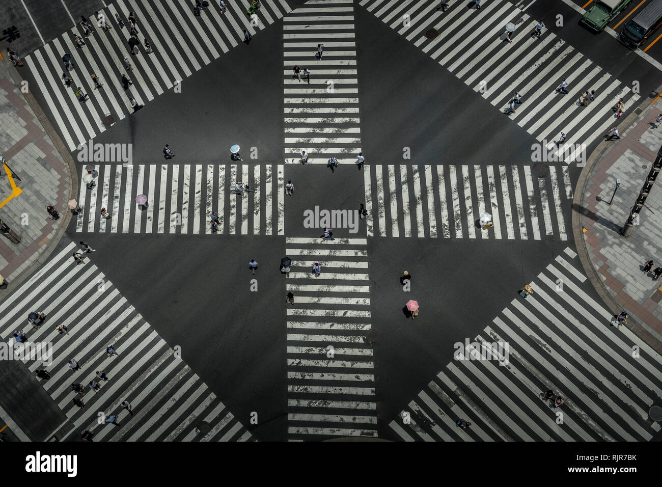 Luftaufnahme von Ginza in Tokio Crosing Stockfoto