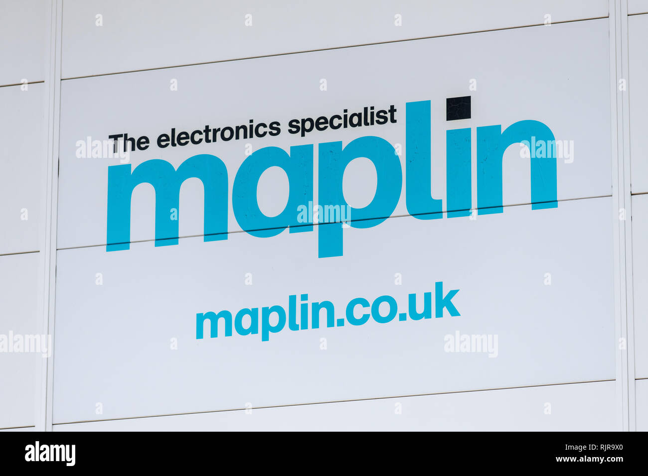 Ein Maplin Electronics Store anmelden in Großbritannien. Stockfoto