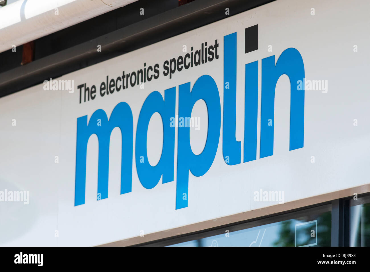 Ein Maplin Electronics Store anmelden in Großbritannien. Stockfoto