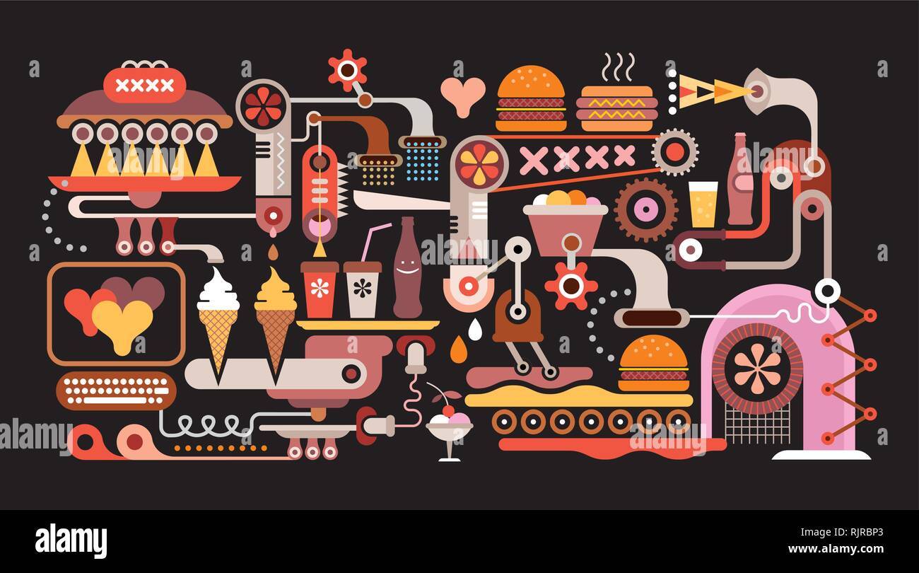 Fast Food Restaurant - Vector Illustration auf schwarzen Hintergrund. Gastronomie. Stock Vektor