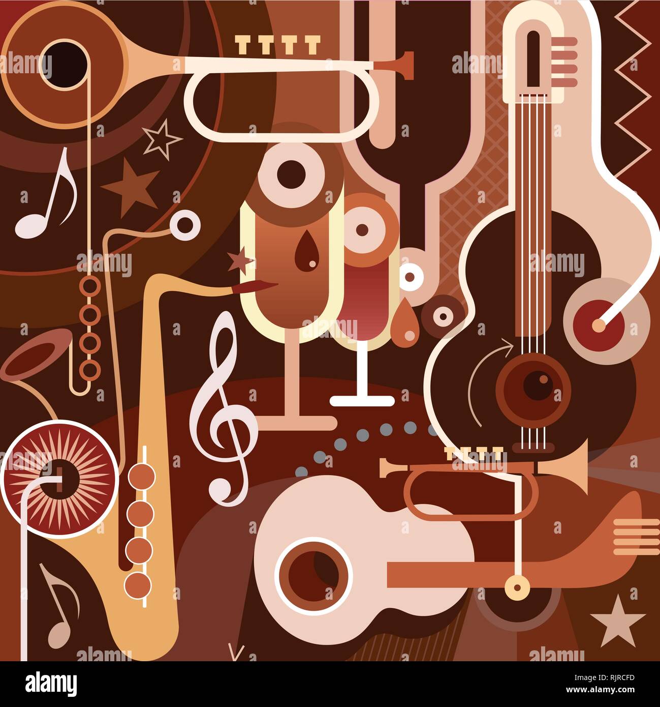Musik. Abstract Vector Illustration mit Musikinstrumenten. Stock Vektor