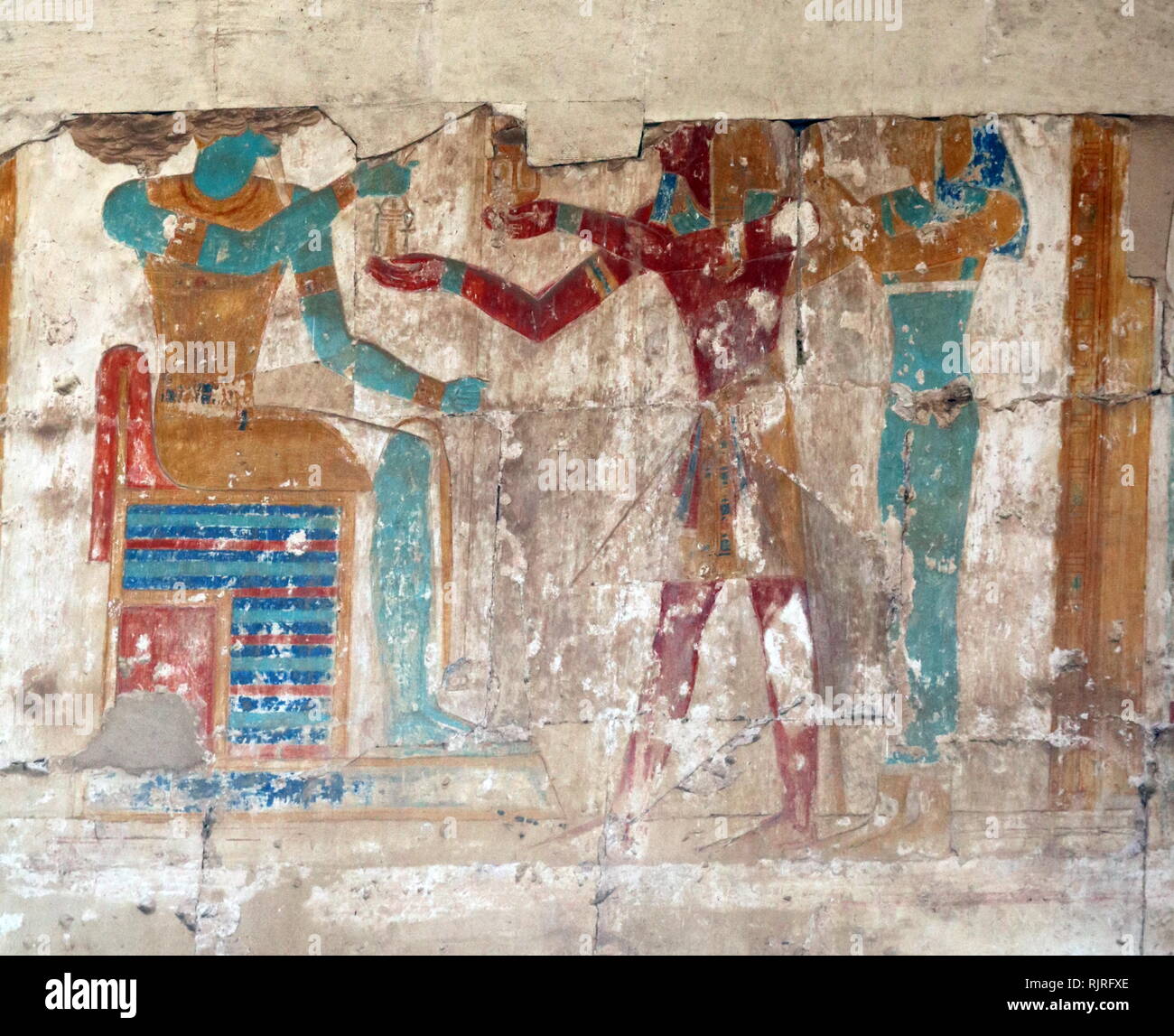 Abydos, eine der ältesten Städte des Alten Ägypten; König Ramses II. mit Gott Osiris Stockfoto