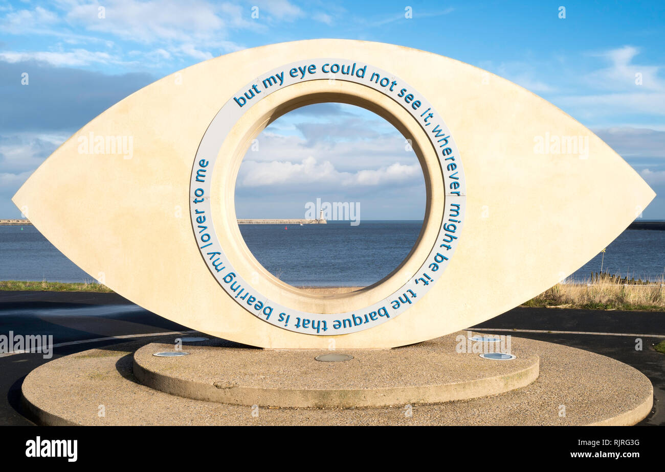 Das Auge Skulptur von Stephen Broadbent auf littlehaven Promenade, in South Shields, North East England, Großbritannien Stockfoto