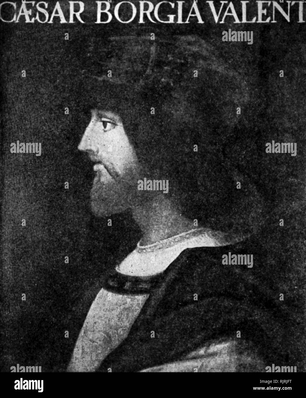 Portrait von Cesare Borgia, (16. Jahrhundert) Öl auf Holz, unbekannte Künstler der Renaissance. Cesare Borgia (1475-1507), Herzog von Valentinois, Italienisch condottiero, Edelmann, Politiker, und Kardinal mit Aragonesischen Herkunft, Stockfoto