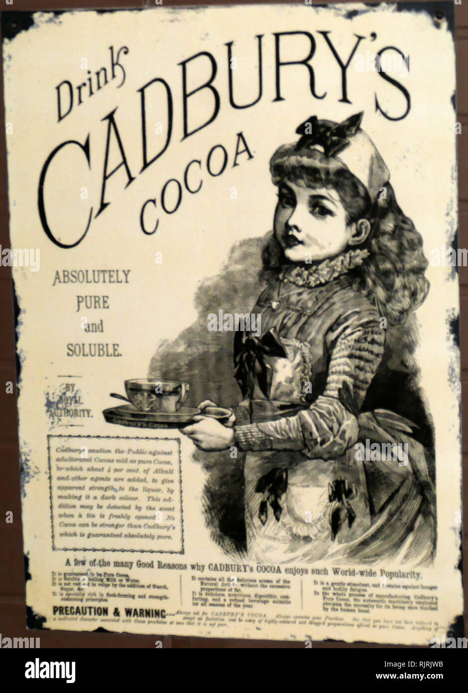 19. Werbung für Cadbury's Kakao trinken. Cadbury wurde in Birmingham, England 1824 gegründet, von John Cadbury, Tee, Kaffee und Trinkschokolade verkauft. Stockfoto
