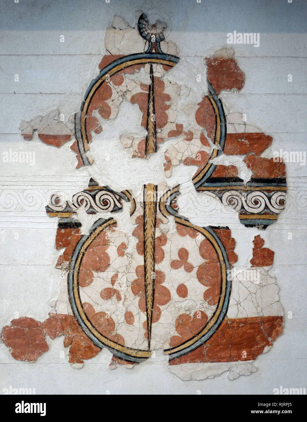 Mykenische Fresken Wandgemälde einer Abbildung von acht Schild. Mykene Akropolis, Griechenland, 14. - 13. Jahrhundert v. Chr. Stockfoto