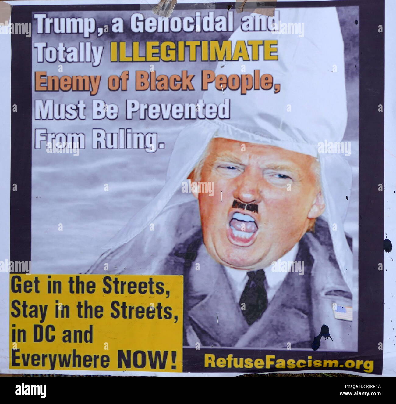 Protest Banner in der Nähe der amerikanische Botschafter in London, für den Besuch im Vereinigten Königreich durch den Präsidenten der Vereinigten Staaten, Donald Trump; Juli 2018. Stockfoto
