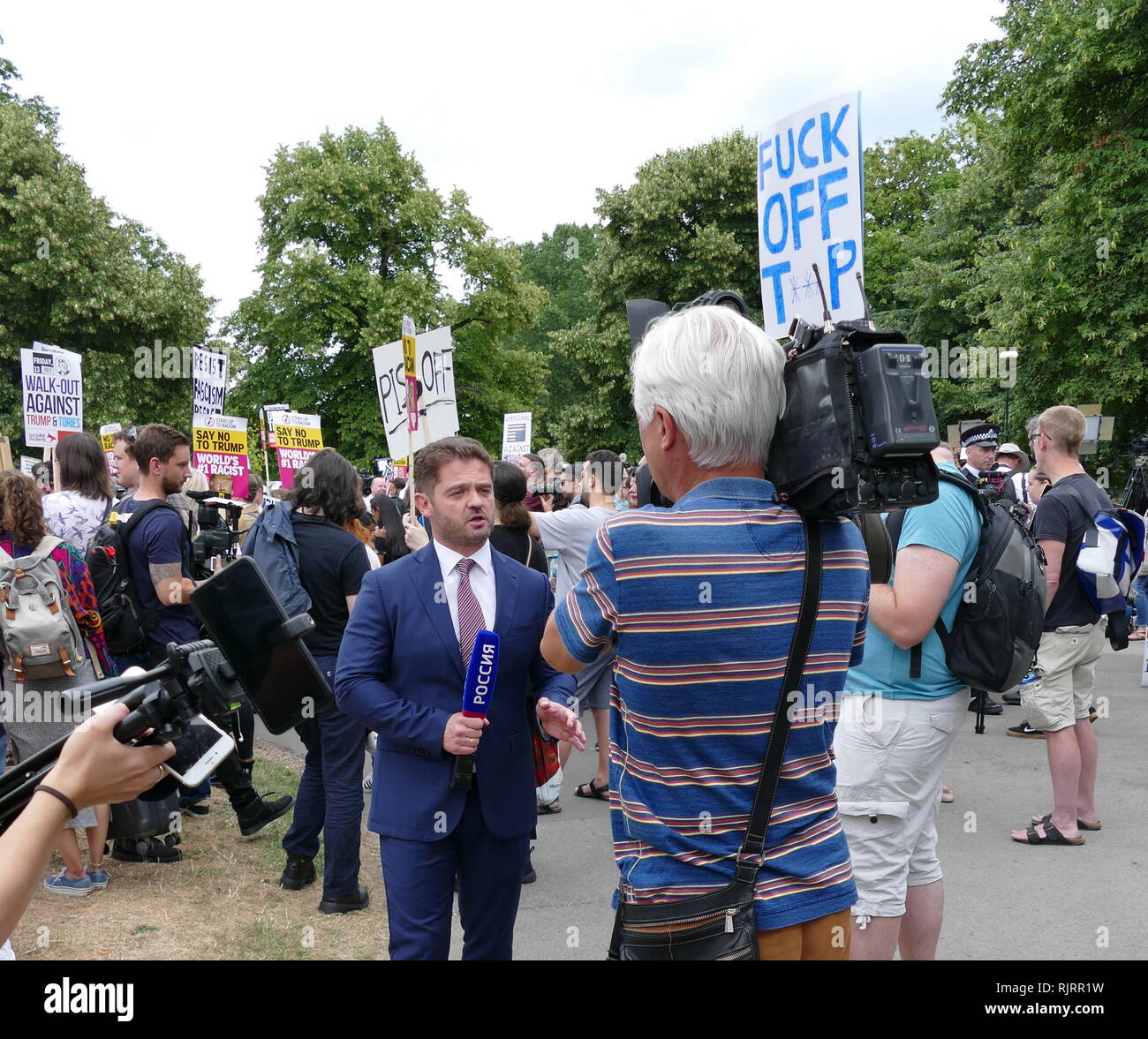 Kamera Team in der Nähe von der amerikanische Botschafter in London, für den Besuch im Vereinigten Königreich durch den Präsidenten der Vereinigten Staaten, Donald Trump; Juli 2018. Stockfoto