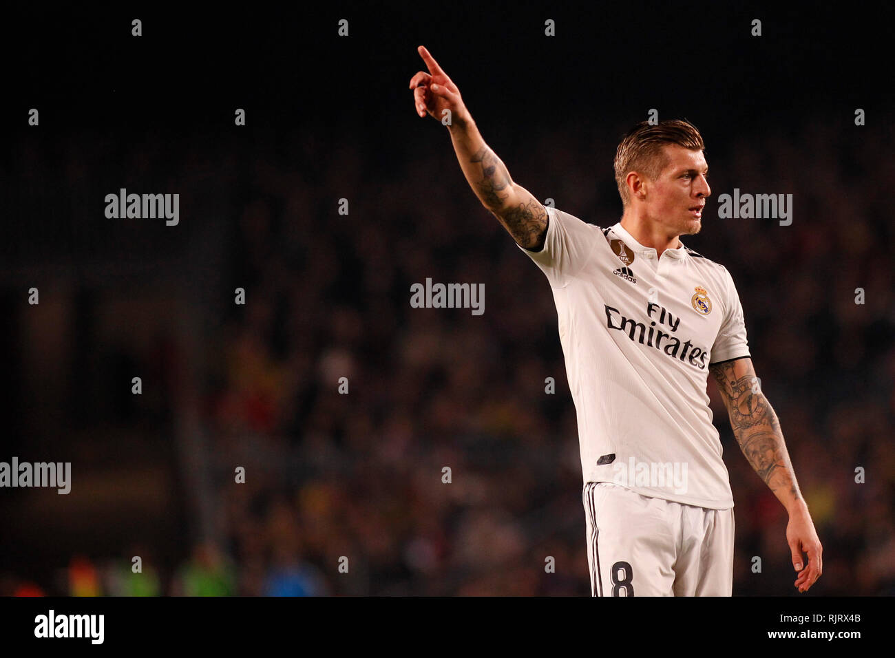 Spanien La Copa, Halbfinale, Hinspiel, FC Barcelona gegen Real Madrid, berichtete live während des Spiels Stockfoto Spanien La Copa, Halbfinale, Hinspiel, FC Barcelona gegen Real Madrid, berichtete live während des Spiels Stockfoto