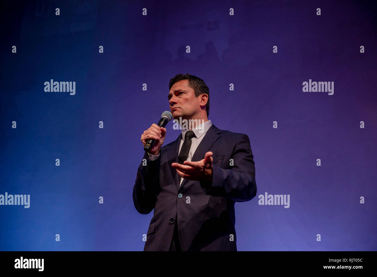 Sao Paulo, Brasilien. 07 Feb, 2019. SPE - Sao Paulo - 07/02/2019 - Sergio Moro Retail Executive Summit - Sergio Moro, Minister für Justiz und öffentliche Sicherheit von Brasilien, erhält die Persönlichkeit des Jahres ausgezeichnet von der Retail Executive Summit auf der Einzelhandelsstufe Trendes Ereignis in Expo Center Norte am späten Nachmittag des Donnerstag, 07. Foto: Suamy Beydoun/AGIF AGIF/Alamy Credit: Live-Nachrichten Stockfoto