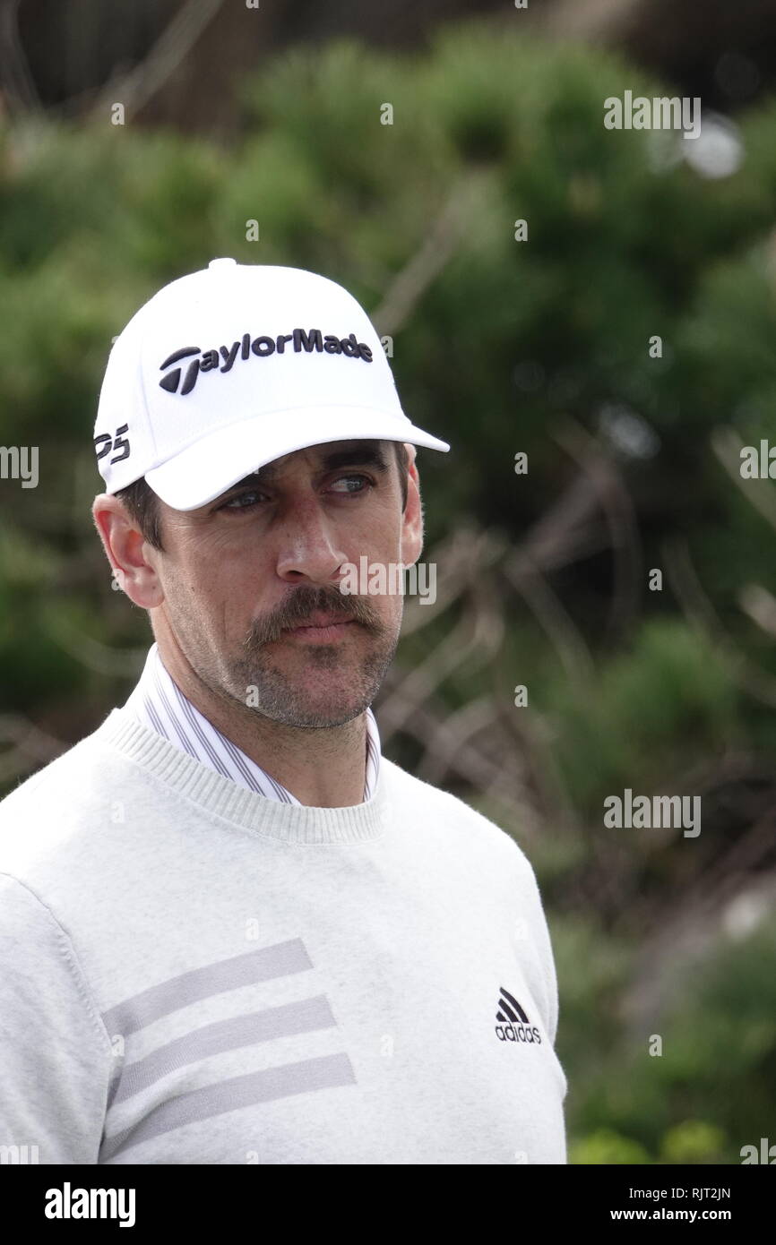 Monterey Halbinsel Country Club, CA, USA. 7 Feb, 2019. Aaron Rodgers (NFL Spieler) bei AT&T Pro-Am in Pebble Beach Golf Links Credit: Motofoto/Alamy leben Nachrichten Stockfoto