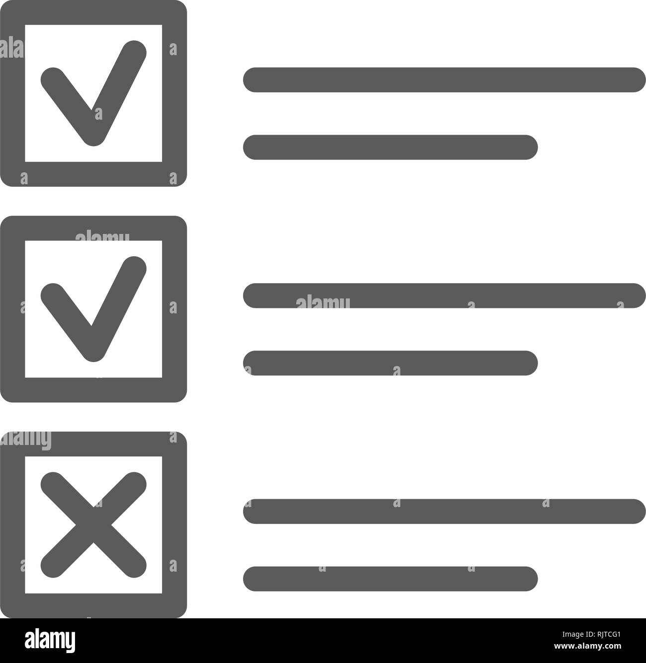 Liste der fertig und rückgängig gemacht Fällen Symbol Leitung. Stock Vektor