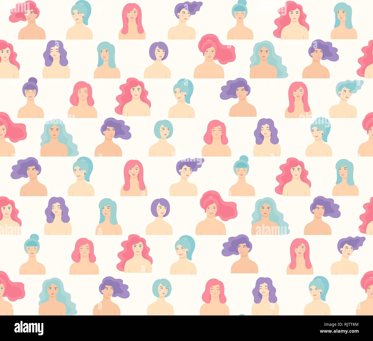 Internationalen Frauentag. Vektor nahtlose Muster mit einem Cartoon Frauen Gesichter. Stock Vektor