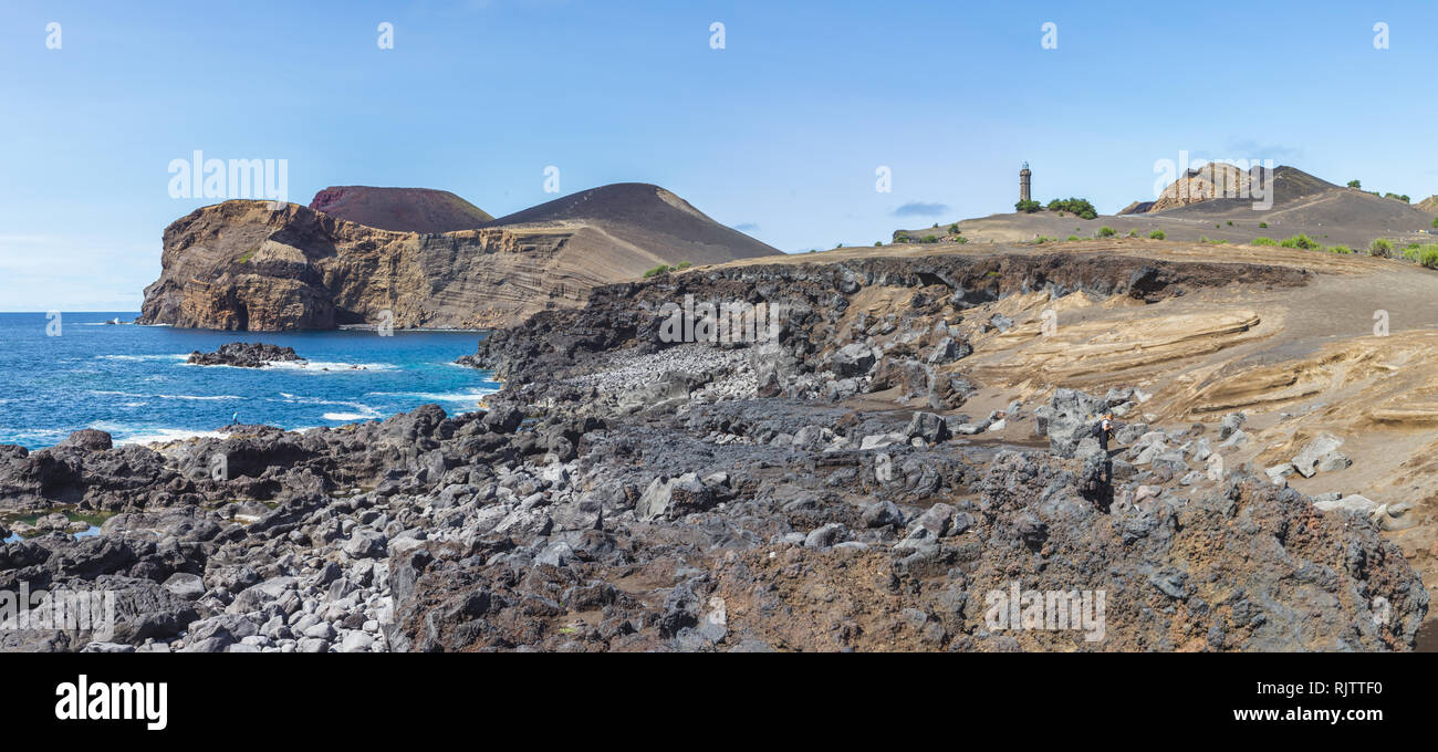 Portugal, Azoren, Faial Island, Capelinhos, Capelinhos Vulkanausbruch Website, Leuchtturm Stockfoto
