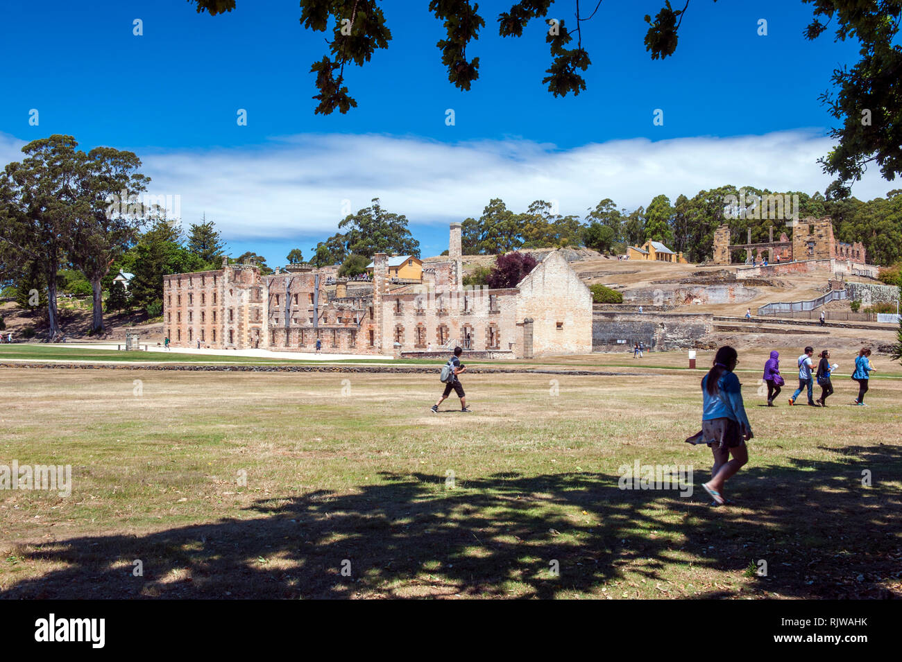 Blick auf die historische Stätte Port Arthur, ein ehemaliger britischer strafrechtliche Station und jetzt eine Open-air Museum. Stockfoto