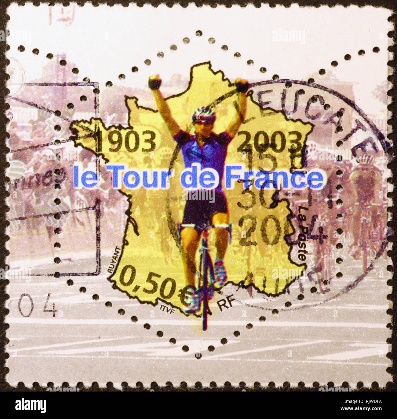 Französische Briefmarke feiern Tour de France Stockfoto