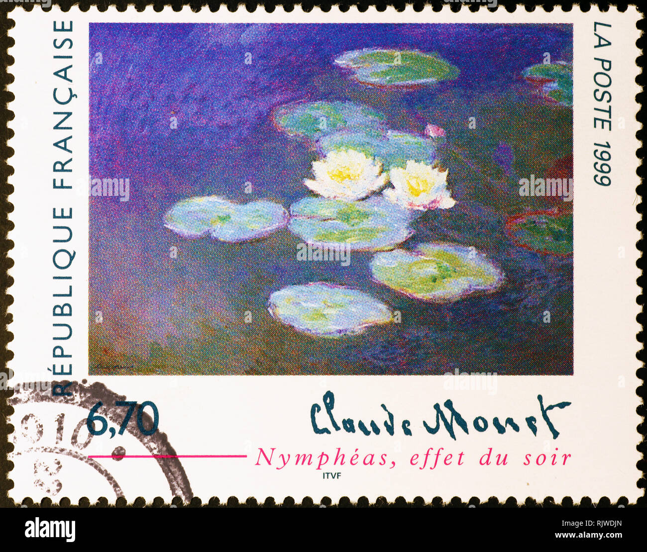 Meisterwerk von Monet auf französische Briefmarke Stockfoto