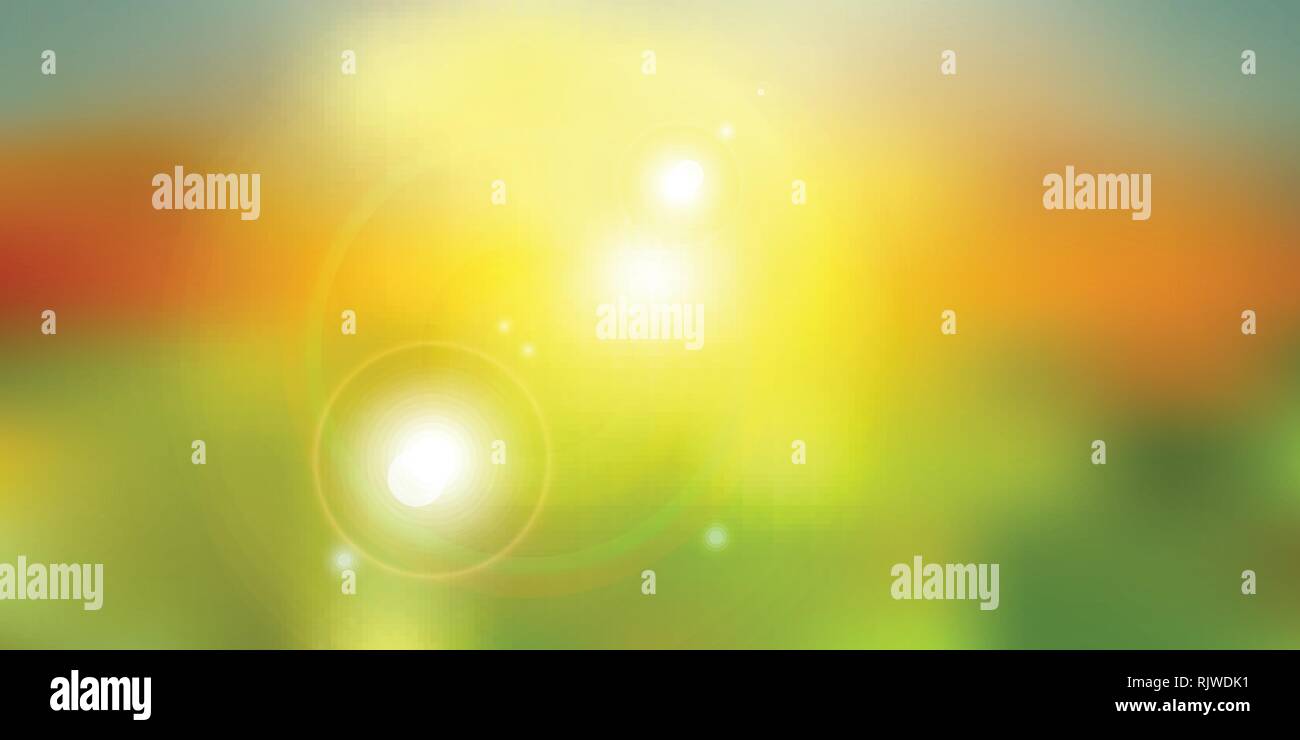 Sommer Sonnenlicht auf grüne Natur verschwommenen Hintergrund. Vector Illustration Stock Vektor