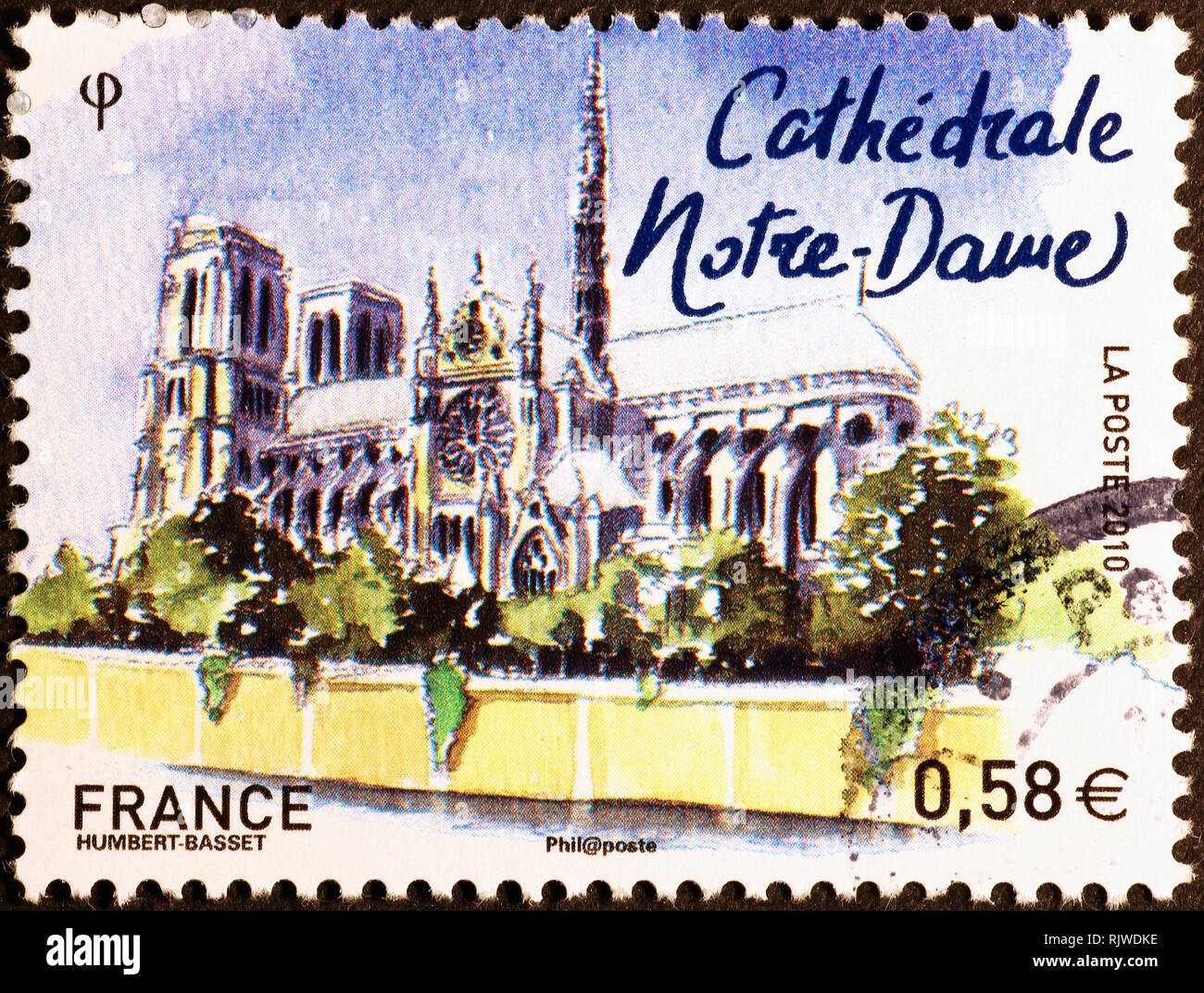 Notre Dame de Paris auf Französisch Briefmarke Stockfoto