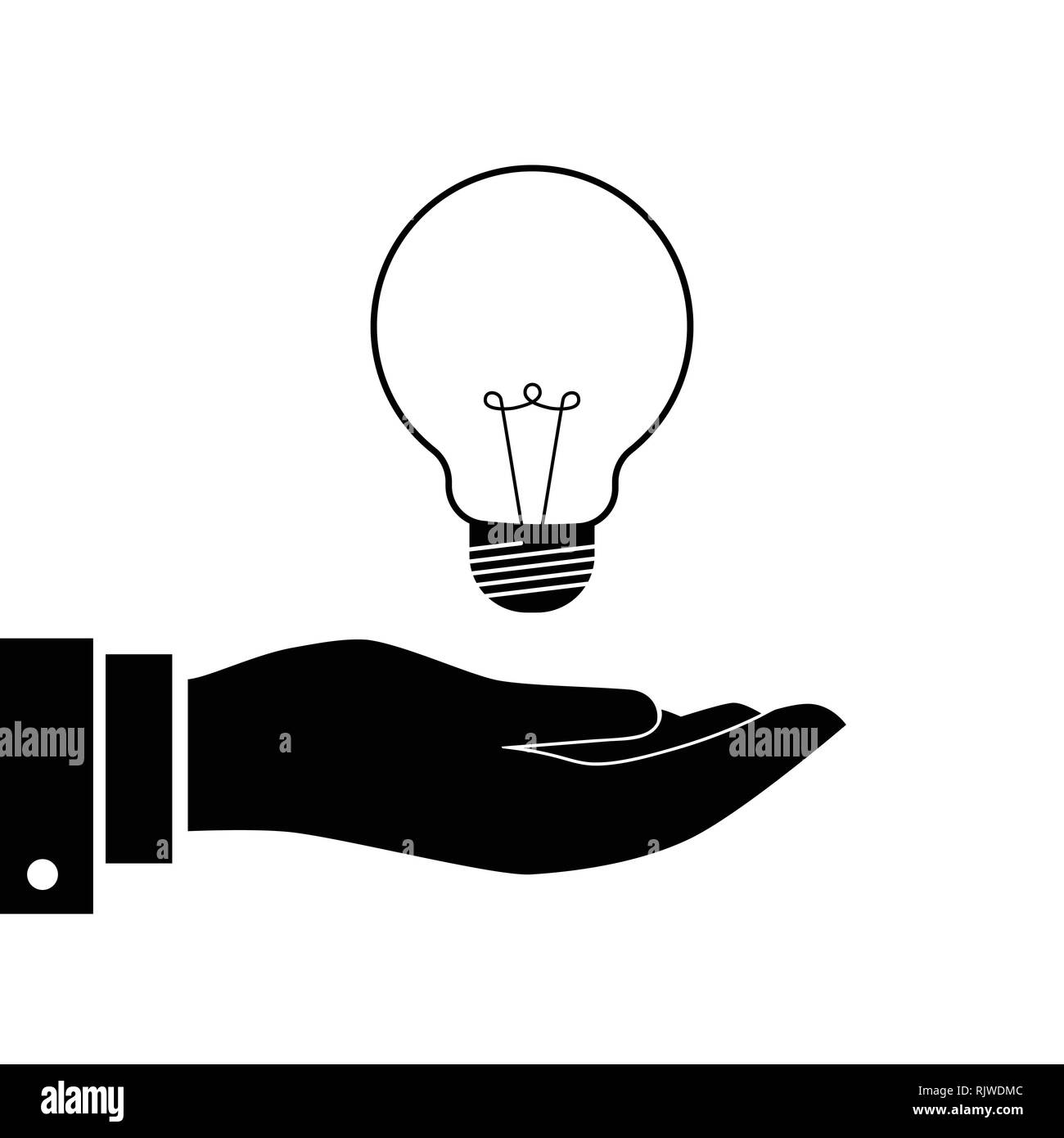 Geschäftsmann mit Licht bulp Symbol auf weißem Hintergrund, für das Konzept der Ideen, Wirtschaft und Bildung. Vektor iconic Abbildung. Stock Vektor
