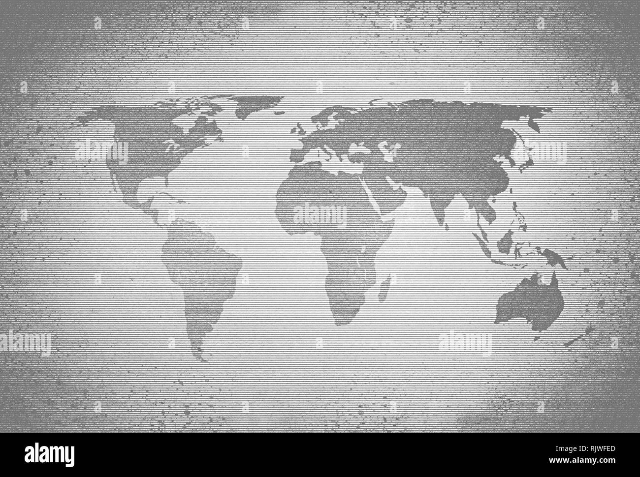 Retro schwarz und weiß halftone Weltkarte Stockfoto