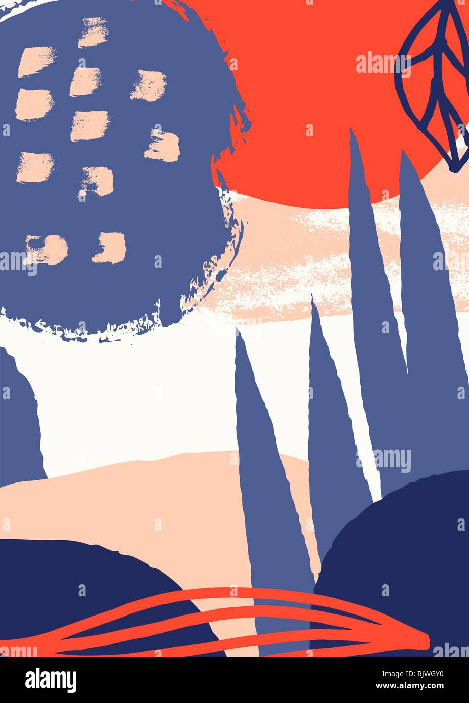 Handgemalte abstrakte Design mit Pinselstrichen, Texturen und Formen in hellen Farben. Kreative und moderne Illustration, Wand, Grußkarte, Pack Stock Vektor