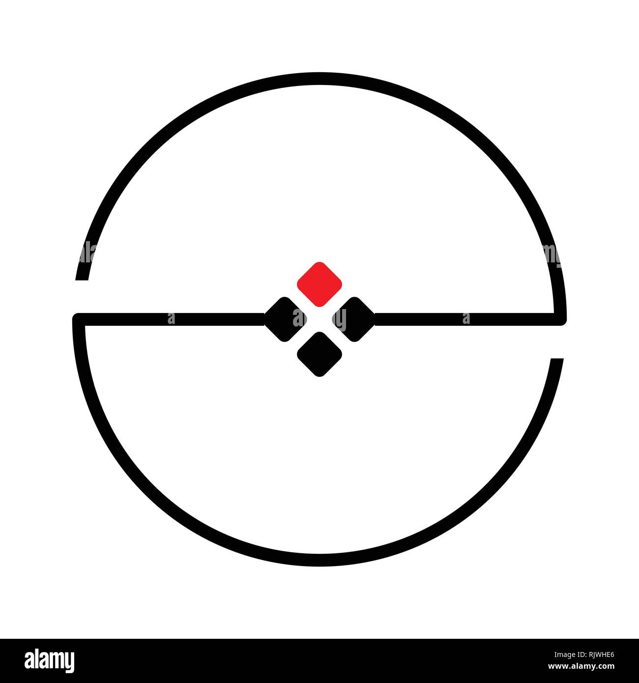 Kreis Logo Design mit quadratischer Punkt schwarz rot, isoliert auf weißem Hintergrund. Vector Illustration Stock Vektor