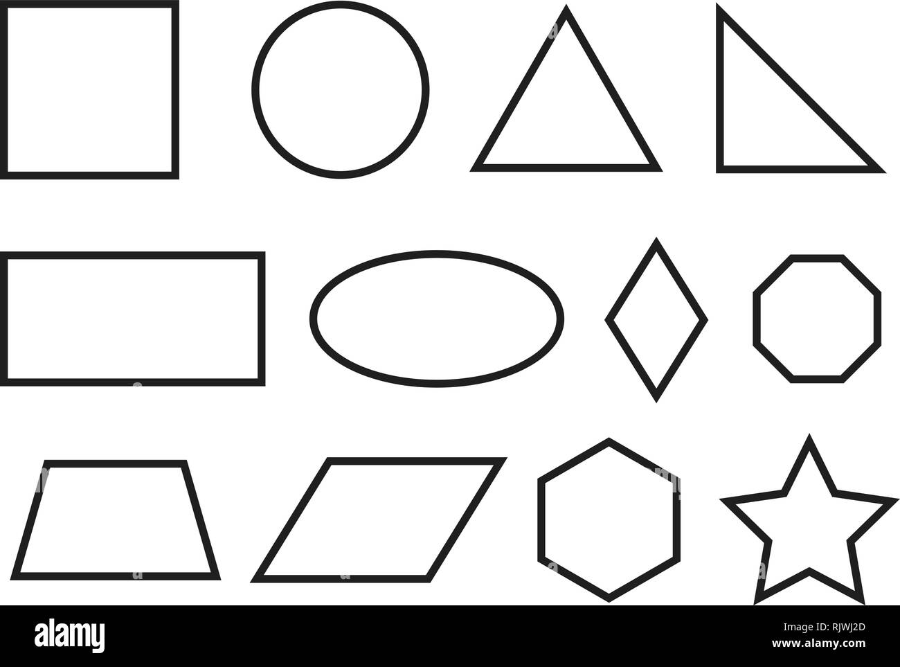 Einfache Geometrie formen gesetzt. Geometrische Primitive Symbole Stock