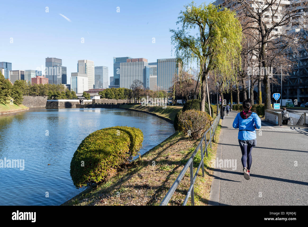 Läufer, Graben um Kokyogaien National Gardens in der Nähe von Sakuradamon Gate, Tokio, Tokyo, Japan Stockfoto