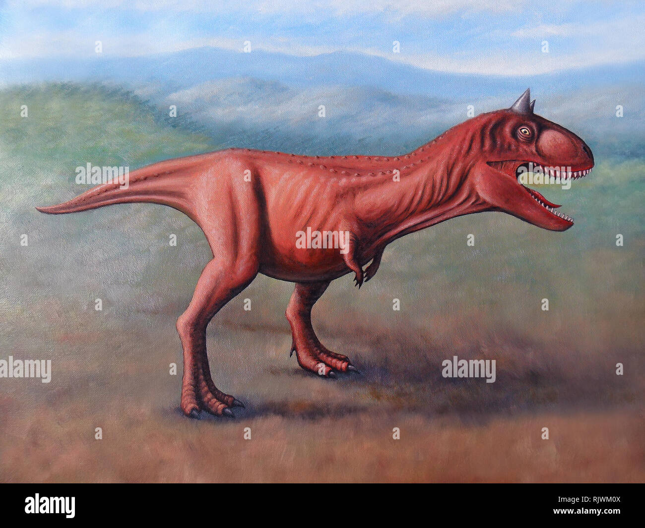 Carnotaurus, Ölmalerei auf Leinwand Stockfoto