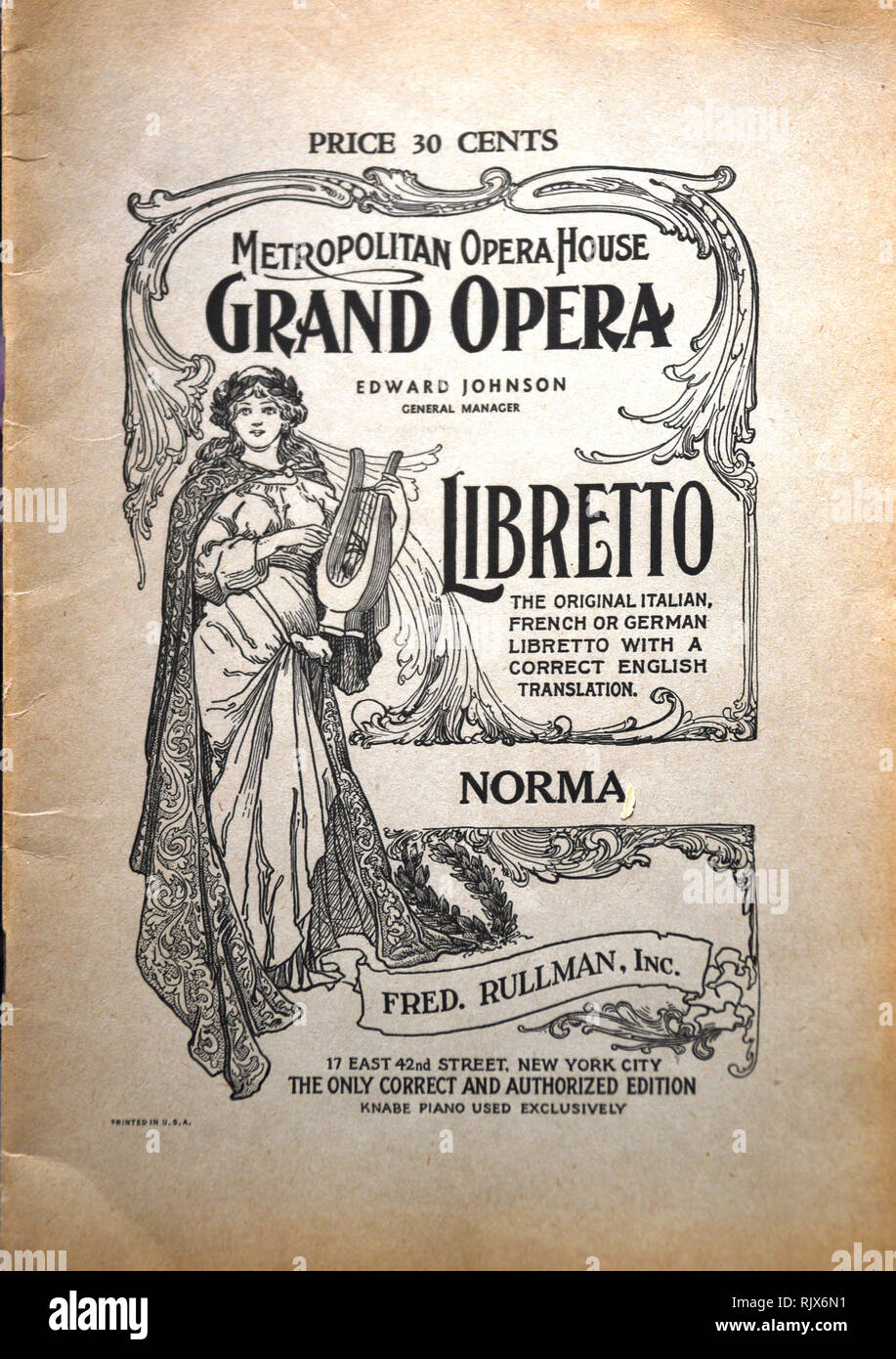 Vintage Metropolitan Opera House Programm für 'Norma' Libretto für Verkauf an ein Antiquitätengeschäft Stockfoto