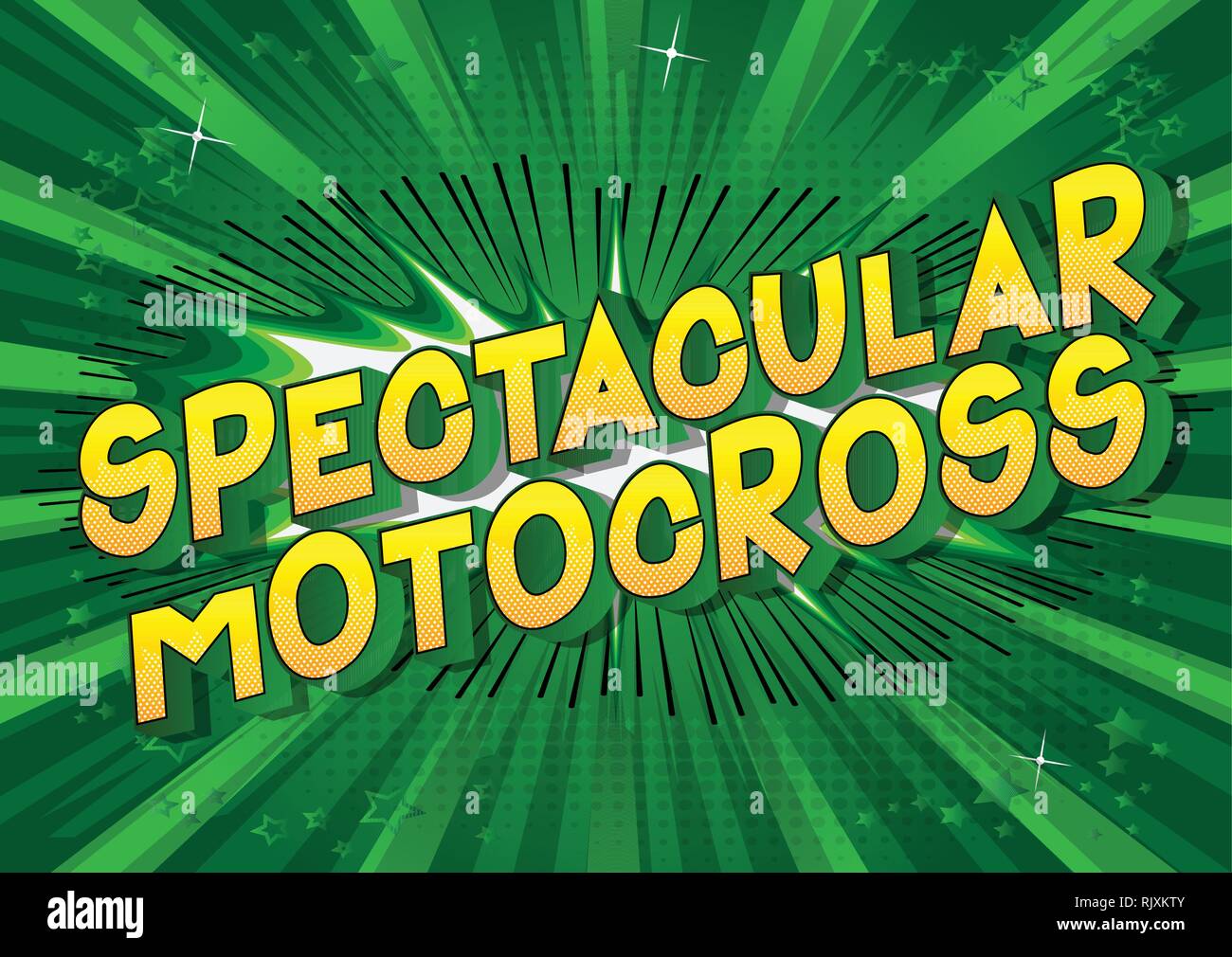 Spektakuläre Motocross-Vektor illustrierte Comic Stil Phrase auf abstrakten Hintergrund. Stock Vektor