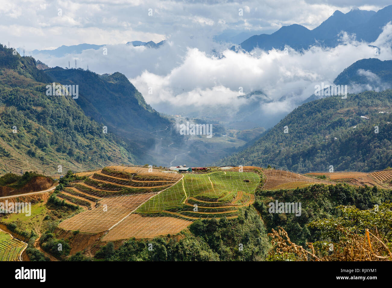 Sapa Stadt in Nebel und Wolken. Nachbarschaft der Stadt Sapa, Lao Cai province Vietnam Stockfoto