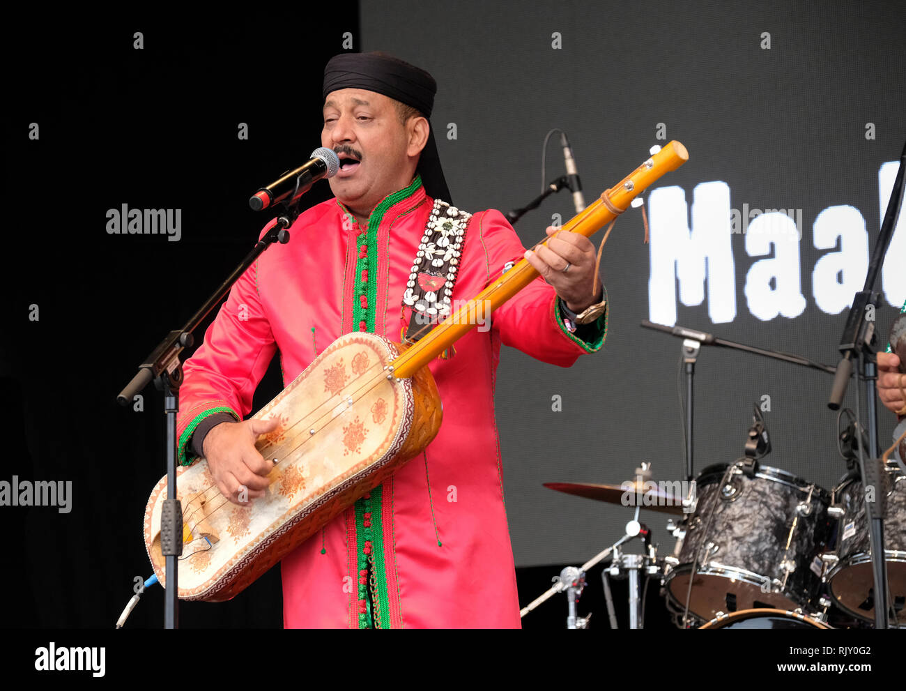 Maalem Hamid El Kasri durchführen an den WOMAD-Festival, Charlton Park in der Nähe von Malmesbury, England, Großbritannien. Juli 28, 2018 Stockfoto