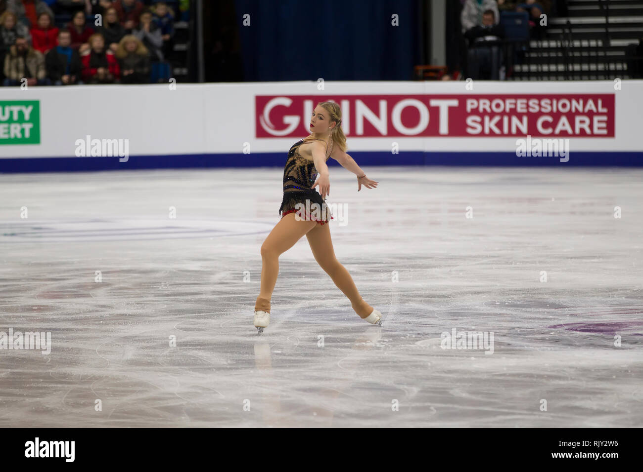 Belarus, Minsk, Ice Arena, 25. Januar 2019. Europameisterschaften. Italienische Eiskunstläuferin Lucrezia Gennaro führt kostenloses Programm Stockfoto