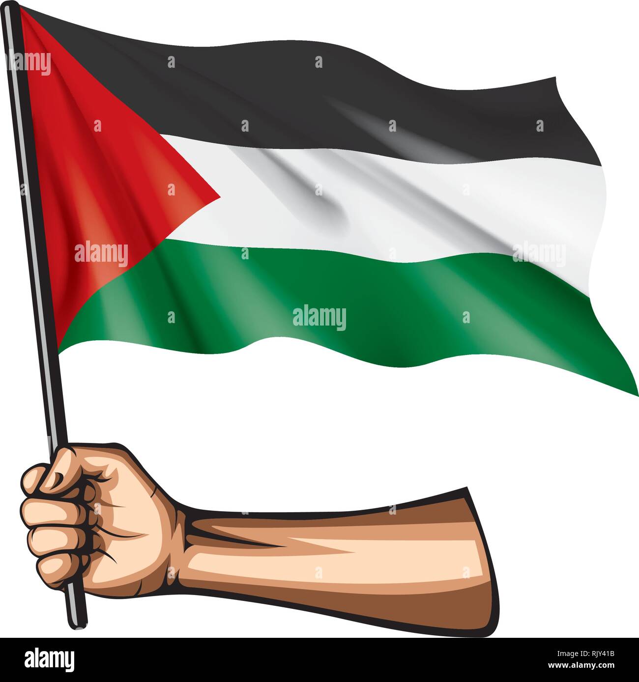 Palästina Flagge und Hand auf weißem Hintergrund. Vector