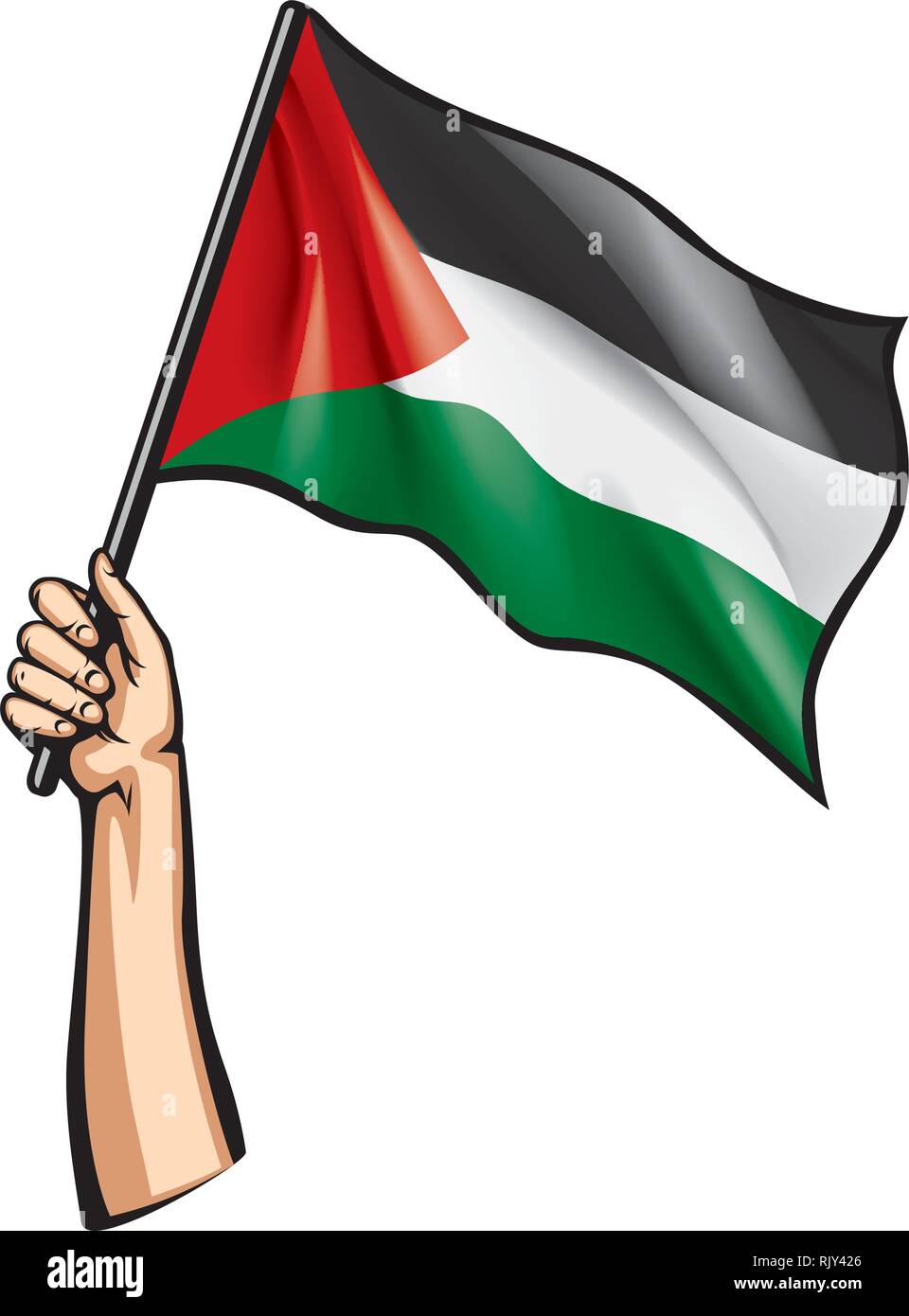 Palästina Flagge und Hand auf weißem Hintergrund. Vector