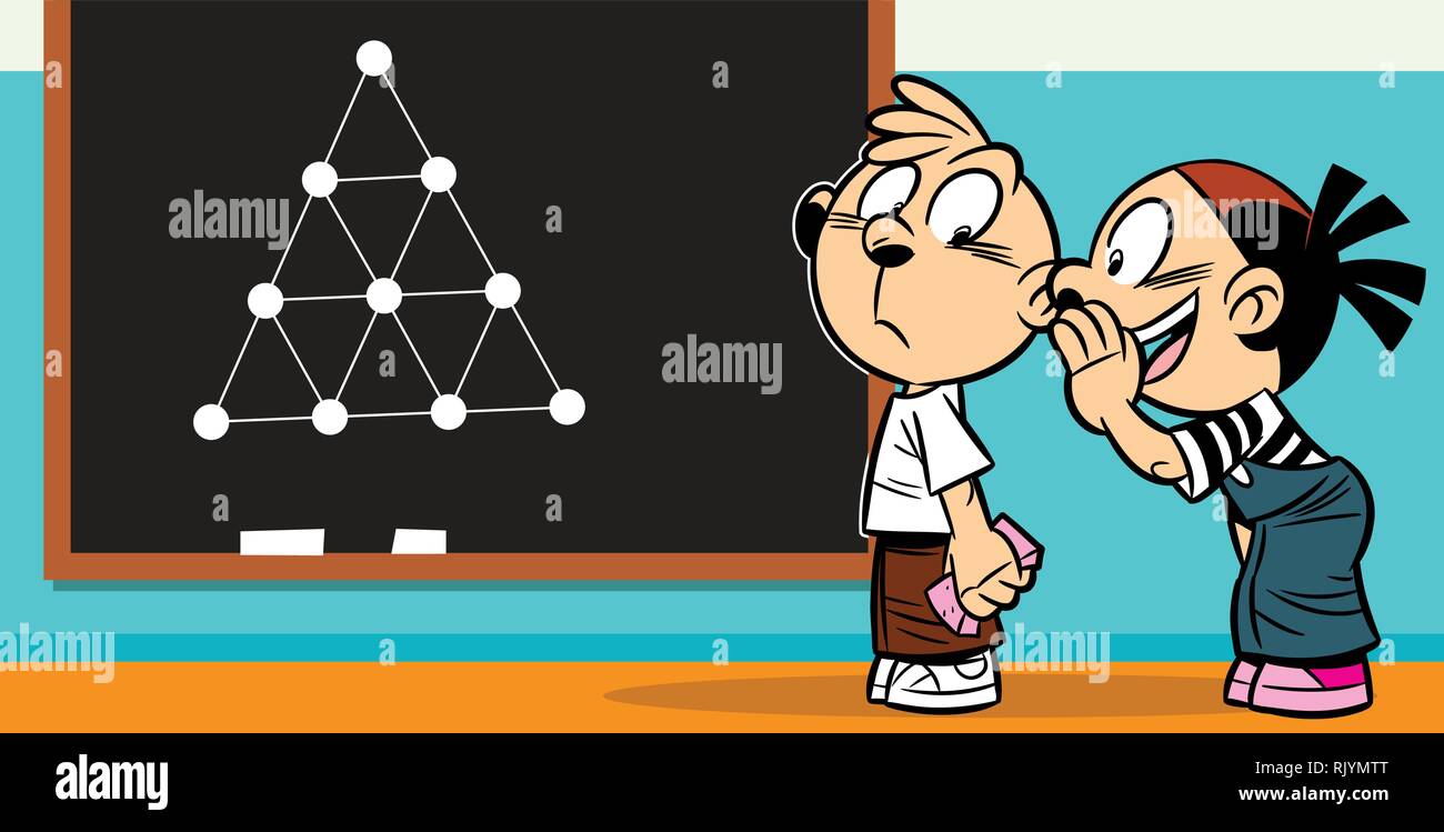 Die Abbildung Mädchen und Jungen Zeichentrickfilm in der Klasse. Îíè entscheiden, auf einer Tafel Lektion. Stock Vektor