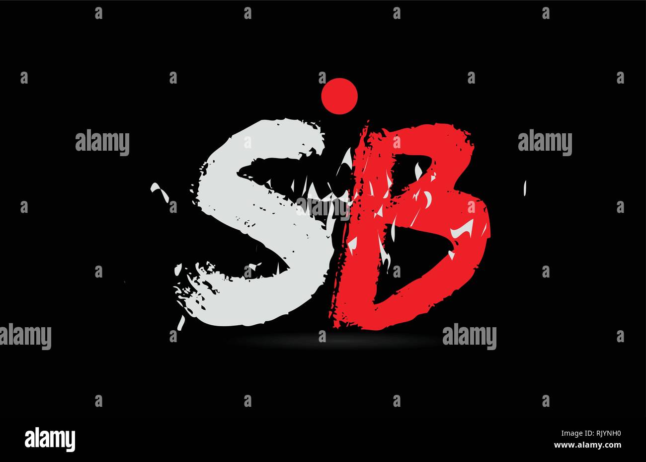 Design von Buchstaben Kombination SB S B auf schwarzen Hintergrund mit grunge Textur und weiß rote Farbe, das als Logo taugt, für ein Unternehmen oder ein Geschäft Stock Vektor