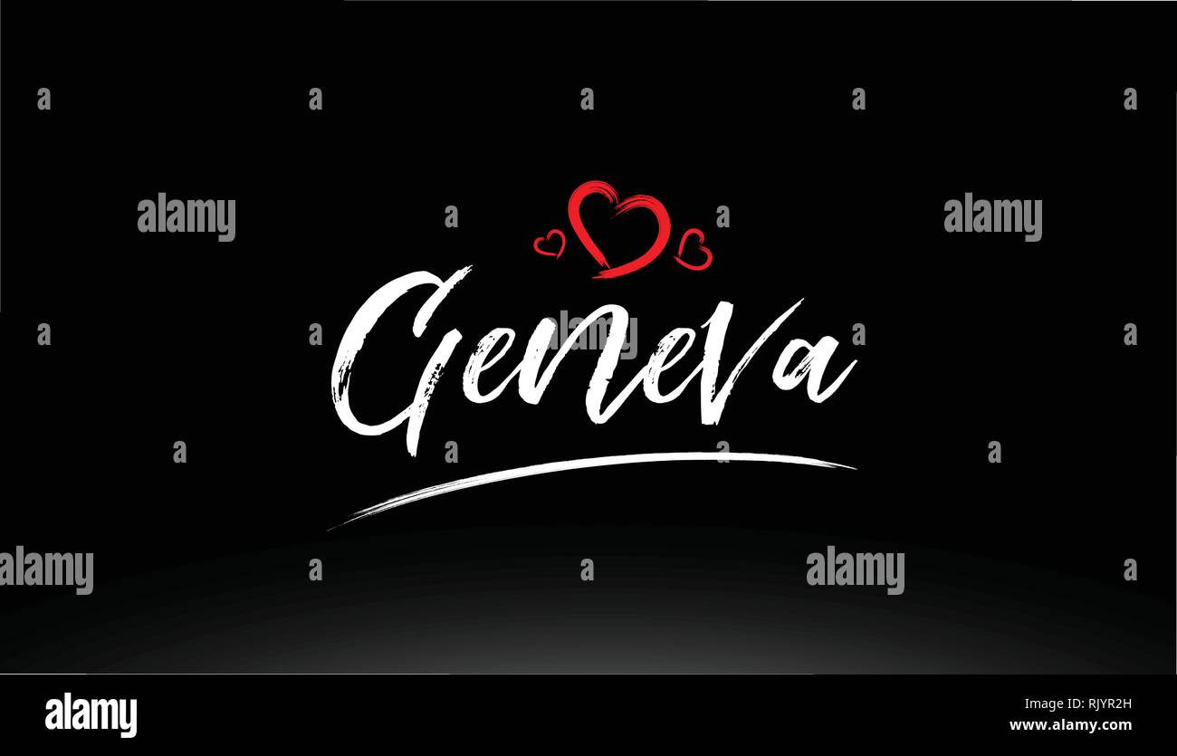 Genf Stadt Hand geschriebenen Text mit roten Herzen geeignet für Logo oder Typografie design Stock Vektor