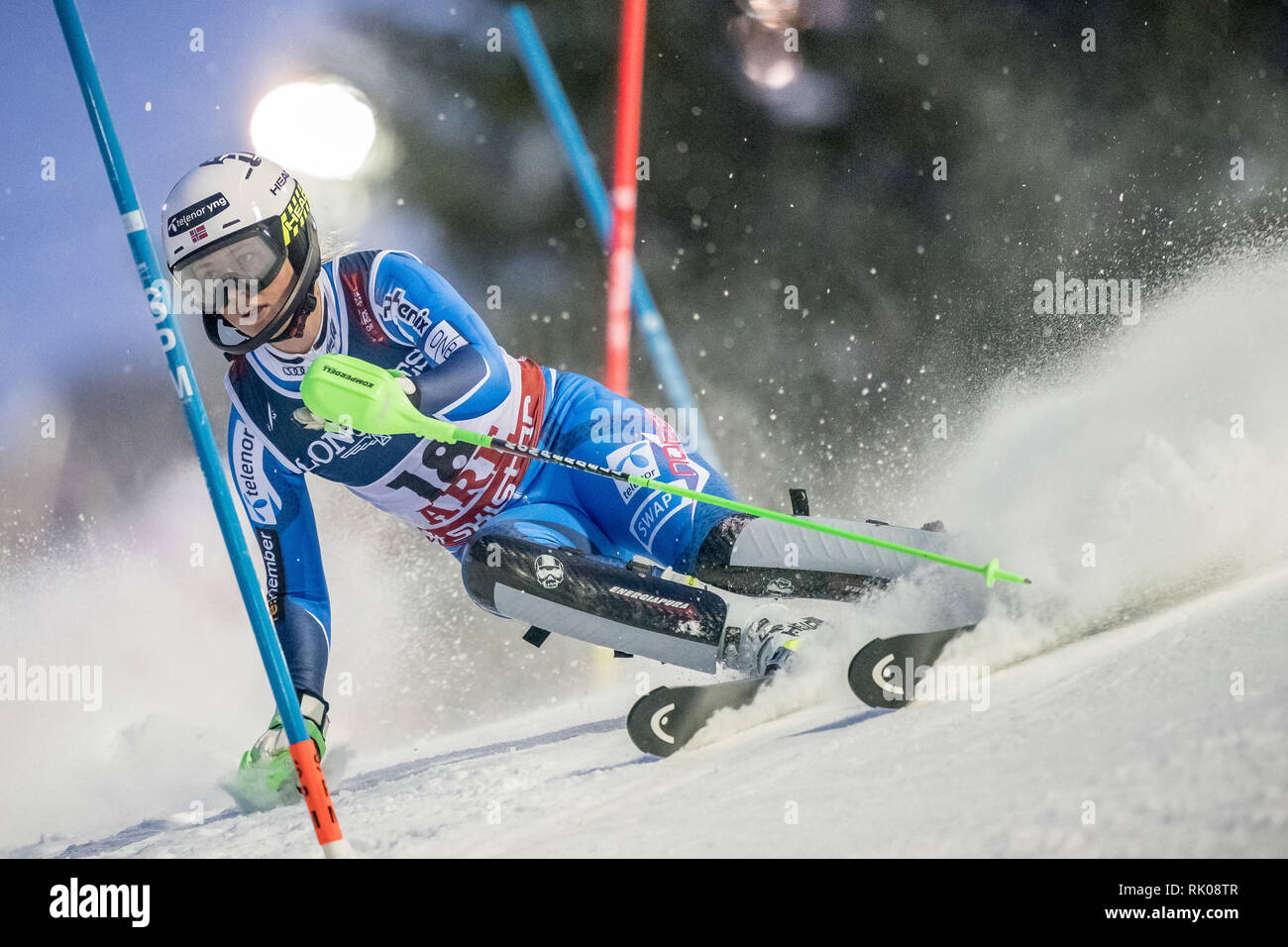 Sind, Schweden. 08 Feb, 2019. Ski Alpin: Kombination, Damen: Narratives Vickhoff Liegen aus Norwegen auf den Slalom. Quelle: Michael Kappeler/dpa/Alamy leben Nachrichten Stockfoto