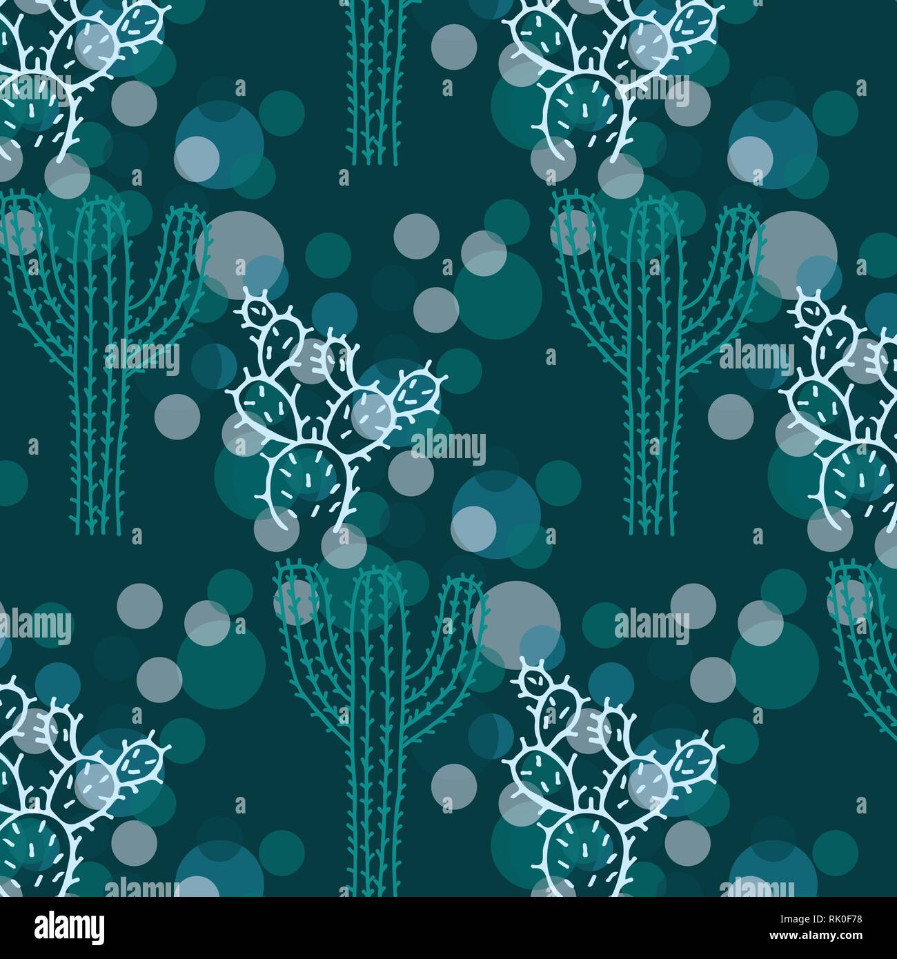 Cactus vektor Muster in blau, blaugrün und weißen Farbpalette Stock Vektor