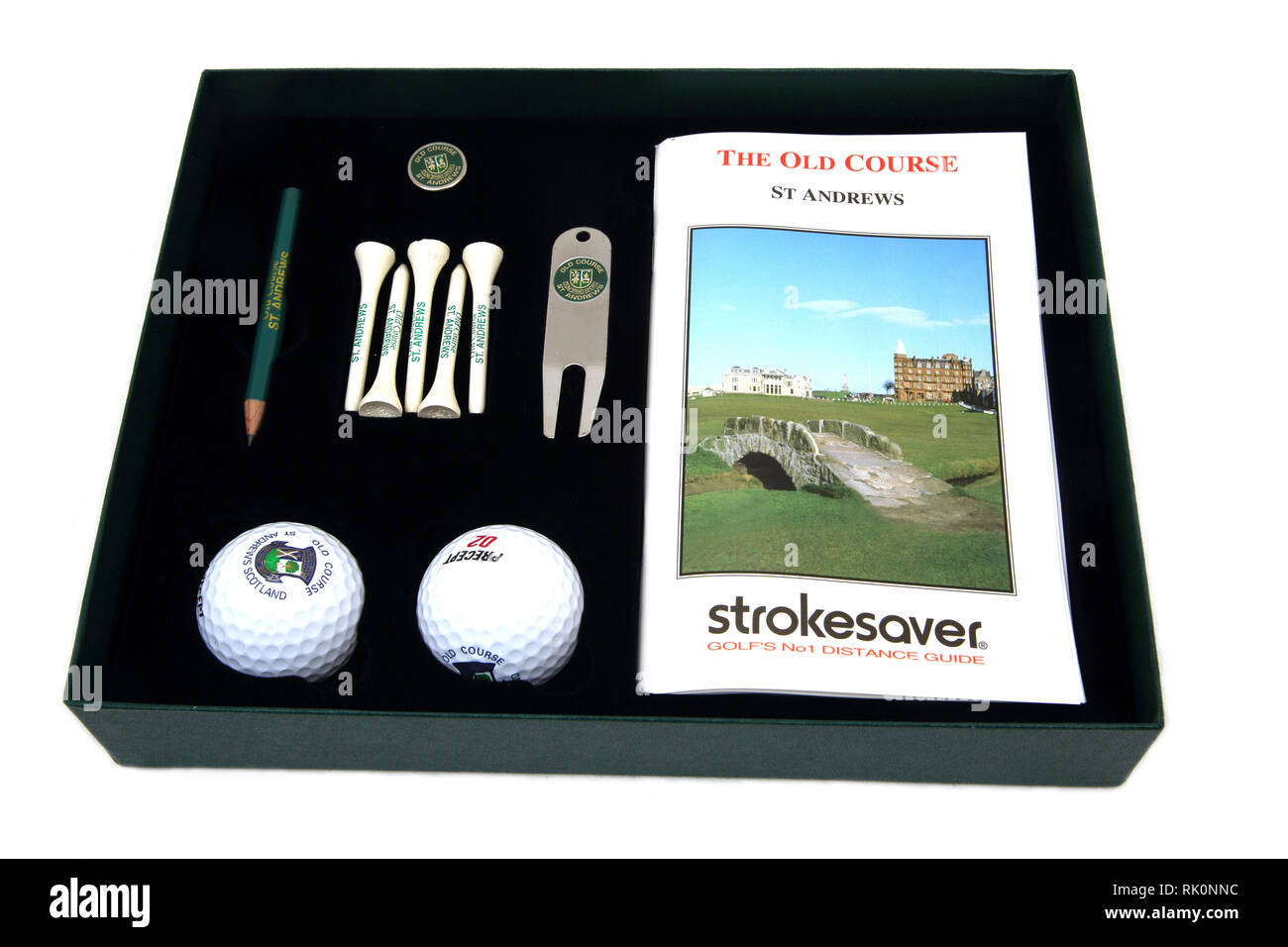 Der Old Course in St Andrews Golf Geschenkset Stockfoto