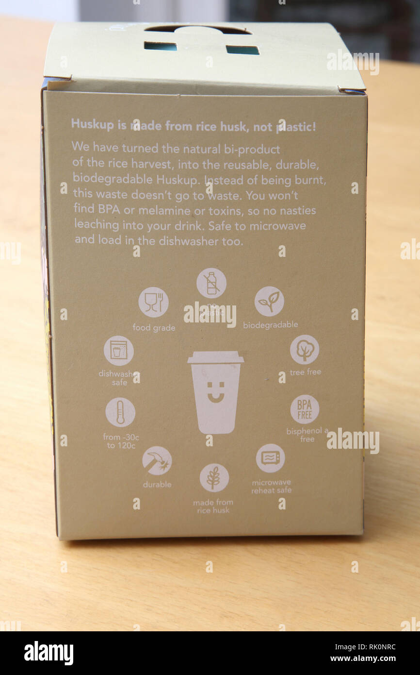 Biologisch abbaubare Huskup Reisebecher aus der Schale von Reis auf die Verwendung von Kunststoff reduzieren Stockfoto