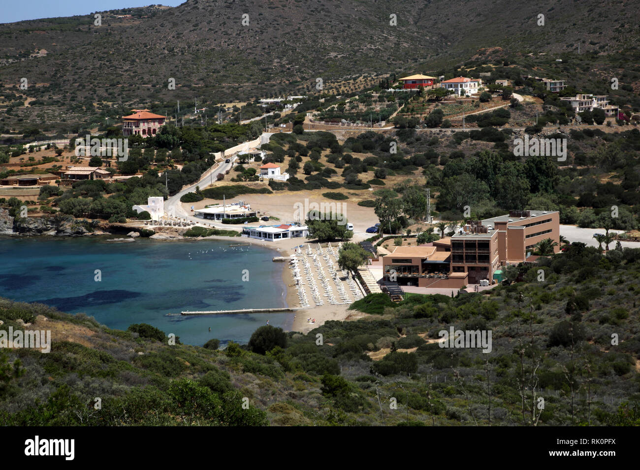 Attika Griechenland Kap Sounion Aegeon Beach Hotel Stockfoto
