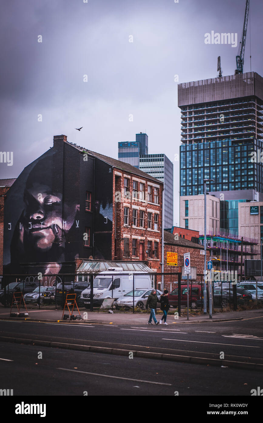 Manchester, England, Vereinigtes Königreich. August 20 2018: Street Art im regnerischen manchster Stockfoto