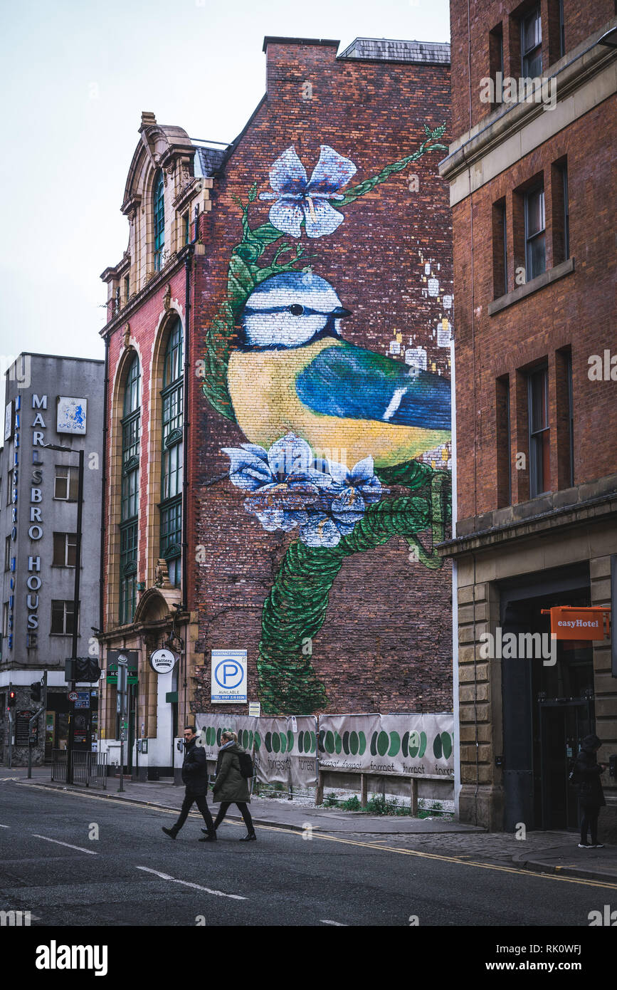 Manchester, England, Vereinigtes Königreich. August 20 2018: Street Art im regnerischen manchster Stockfoto