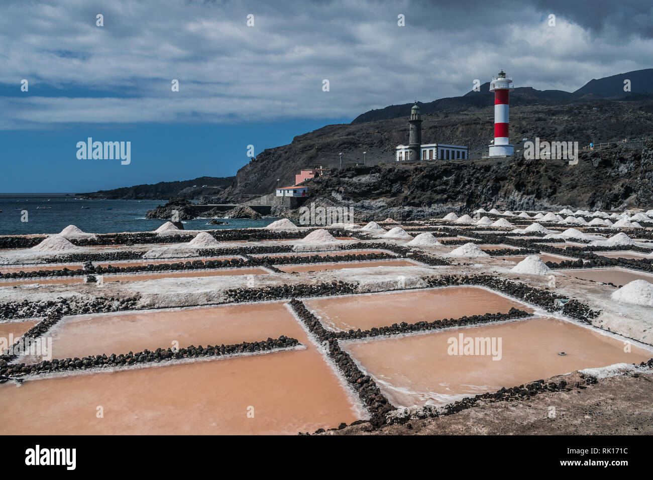 Fuencaliente Leuchtturm und Salinen, La Palma, Kanarische Inseln, Spanien Stockfoto